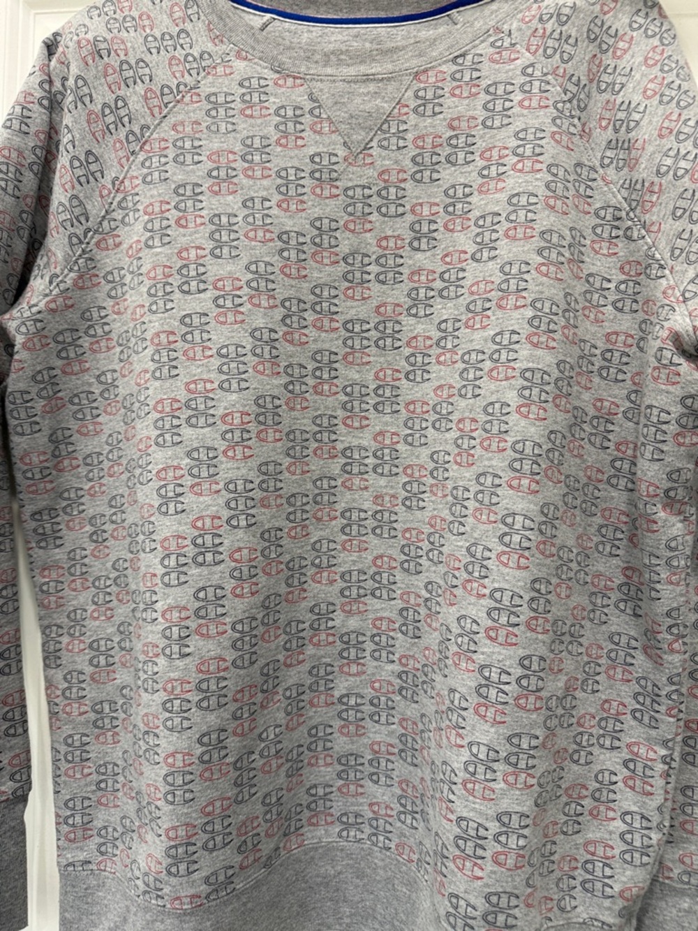 Champion Heather Gray Sweatshirt with Red & Dark Gray Logo Print